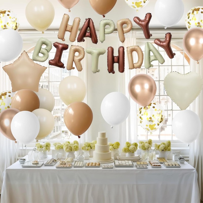 Birthday Decorations for Men Women Boys Girls,White Sand balloons Happy