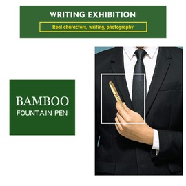 Bewinner 1pc 5 Size Nib Calligraphy Art Fountain Pen, Broad Stub Chisel-pointed Nib with Bamboo Plywood Handle & Piston-style Ink Reservoir for Writing Gothic, Italic, Arabic, etc.(2.9mm)