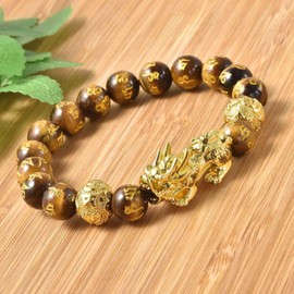 Shop LC Feng Shui Shungite Tigers Eye Beaded Stretch Bracelet for Men Women Chakra Healing Mantra Dragon Jewelry Wealth Good Luck Gifts for Women 6.50"