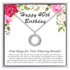 AM ANNIS MUNN 40th Birthday Gifts for Women, 925 Sterling Silver Necklaces for Women Four Circle Jewelry for Women 40th birthday Gifts for Women Friends 4 Decade Gifts