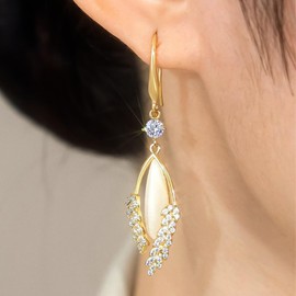 Atentuyi CZ Leaf Dangle Earrings Leaf Bridal Earrings Olive Leaf Earring Gold Hook Drop Leaves Earrings Crystal Wedding Earrings Tear Opal Earrings Jewellery for Women and Girls, Zinc