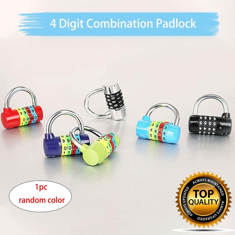 4-Digit Combination Padlock, Colourful Dials Security Password Lock for Gym,