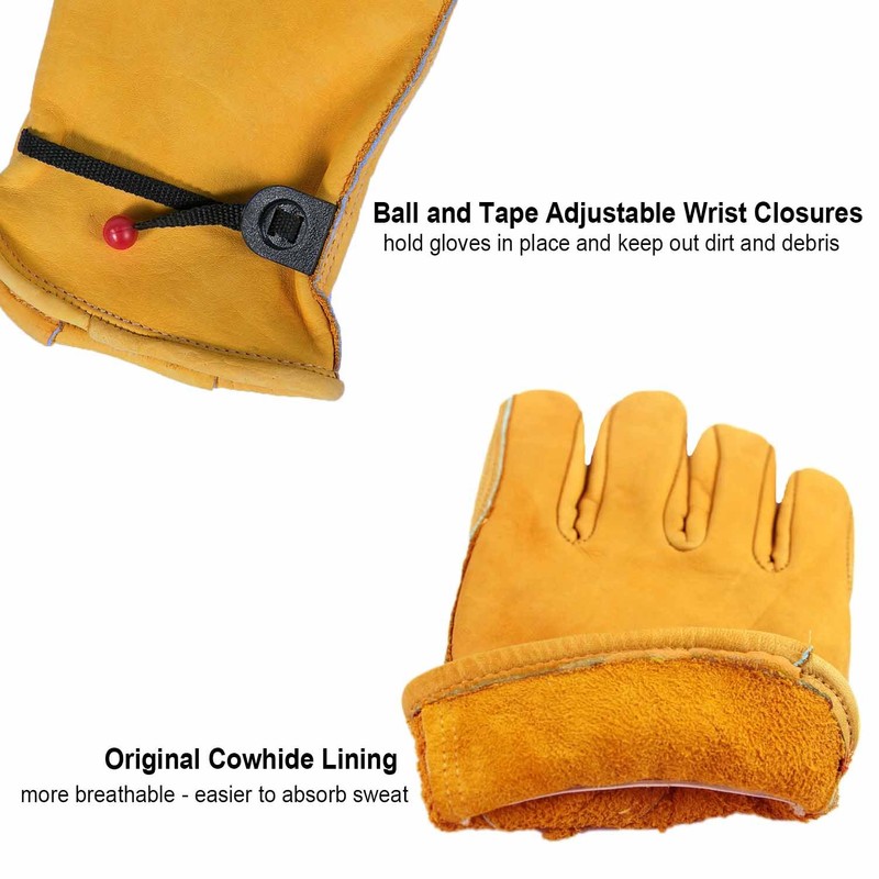 OZERO Cowhide Leather Work Gloves Stretchable Puncture and Cut Resistant