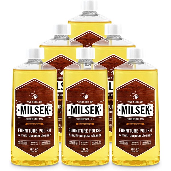 Milsek Furniture Polish and Cleaner with Lemon Oil, 12-Ounce, Pack of 6, LM-6