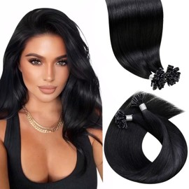 LaaVoo Real Hair Bondings Black 60 cm Bonding Extensions Black #1 Utip Keratin Bondings 1 g/s Extensions Straight 50 grams #1