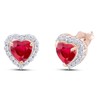 Heart Shape Simulated Ruby & White CZ Stud Earrings In