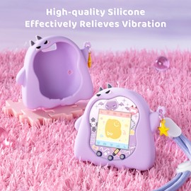 BUBBLELOGUS Silicone Case for Tamagotchi Uni, Soft TPU Protective Cover with Screen Decoration Protector and Adjustable Wrist Strap - Little Devil (Purple)