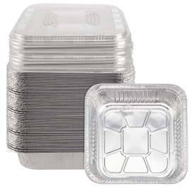PINGEUI Pack of 30 20.5 x 20.5 x 4.5 cm Aluminium Foil Trays Tin Foil Containers with Transparent Lid, Foil Trays for Kitchen, Camping and Restaurants