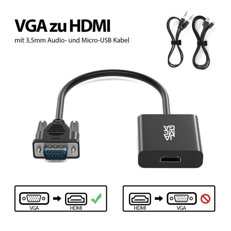 JAMEGA - VGA to HDMI Adapter with Audio Support 1080P