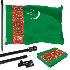 UD_G128 Combo Pack: 6 Ft Tangle Free Spinning Flagpole (Black) & Turkmenistan Flag 3x5 Ft Printed 150D Polyester, Brass Grommets