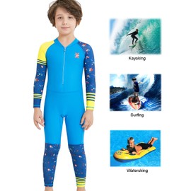 DIVE & SAIL Kids Long Sleeve Swimsuit UPF 50+ Sun Protective Rashguard Swimsuit One Piece Wetsuit Swimwear Blue M