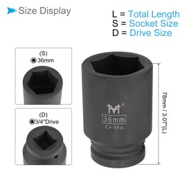 CoCud Deep Impact Socket 3/4" Drive 36mm Socket Cr-Mo Steel Hex Wrench Socket - (Application: Applied to Household Maintenance)