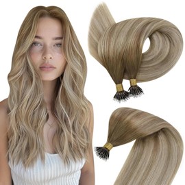 Easyouth Nano Ring Hair Extensions Real Human Hair 18inch Nano Loop Hair Extensions Brown to Blonde Ombre Hair Extensions Nano Beads Human Hair Extensions Nano Tip Hair Balayage 50s/50g