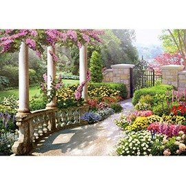 DORCEV 10x8ft Spring Beautiful Garden Photography Backdrop Vintage Garden Architecture Pillars Blooming Flowers Background Outdoor Wedding Portraits Photo Studio Props Wallpaper