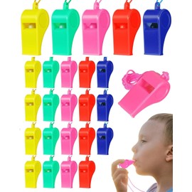 MYGLOAR Whistles, 24 Pieces Sports Whistle, Referee Whistle, Neck Strap, Plastic Whistle with Lanyard, Kids, 5 Colours, Plastic Whistle, Soccer, Referee, Dog Training