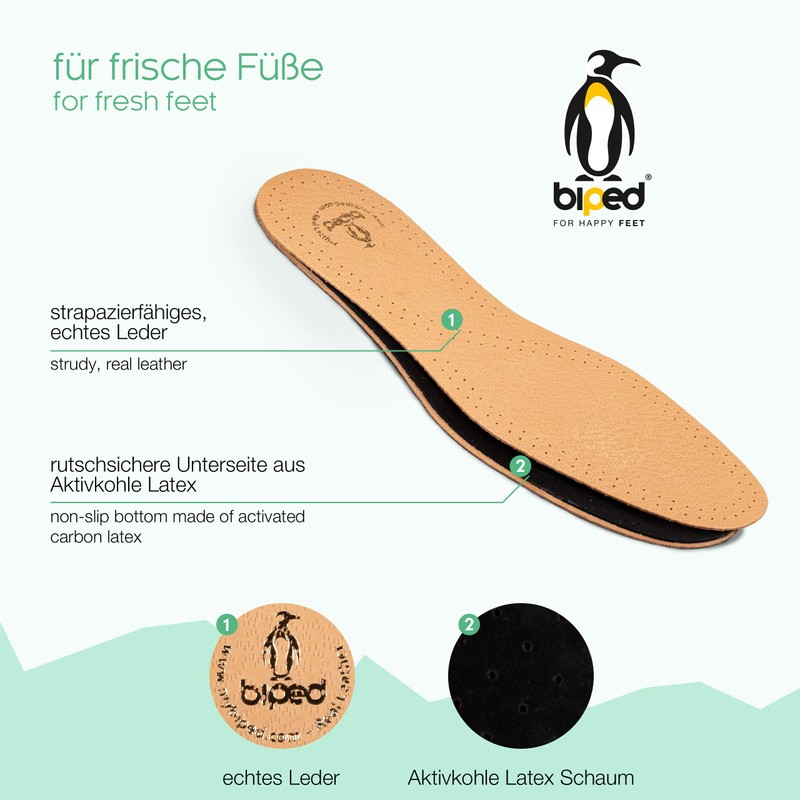 Biped Z1724 leather insoles with activated carbon, 3 pairs. -