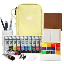 Funto Mini Watercolor Travel Set, 12-Color Refillable Travel Art Kit, All-in-One Mini Paint Supplies with Bag, Art Craft for All, Portable Water Color Paint for Beginners, lovers and Artists