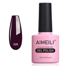 AIMEILI Soak Off U V LED Hema Free Gel Nail Polish Cruelty Free Vegan Nail Gel - Burgundy Plum Dark Purple (028) 10ml