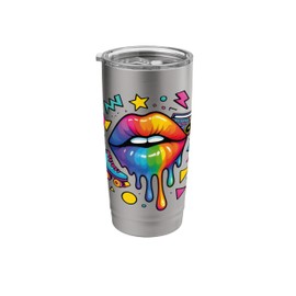 90s Retro Pop Art Rainbow Lips Nostalgia Costume 90s Stainless Steel Insulated Tumbler