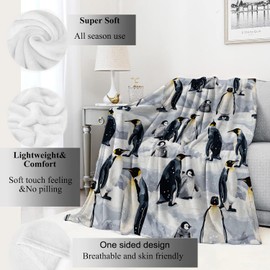 VODRM Penguin Blanket Cute Emperor Penguin Family Throw Blankets,Birthday Gifts for Kids Adult & Animal Lovers,Lightweight Soft Fleece Cozy for Sofa Couch Bed Room Travel Winter Decor 50x60in
