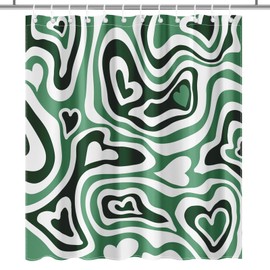 Lindarmeler Aesthetic 70S Hippie Shower Curtain Sage Green Groovy Waves Bath Curtain Retro Boho Minimal Abstract Heart Bathroom Decor Waterproof Shower Curtain with 12 Hooks (Sage Green, 72x72 inch)