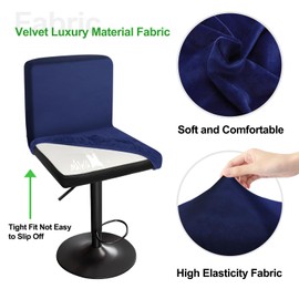 HuaLiSiJi Stretch Bar Stool, Chair Covers, Bar Stool with Backrest, Velvet Bar Chair Covers, Luxurious Fabric, a Soft Texture, Stretchy, Wrinkle-Free, Washable, Dustproof (4, Navy Blue)