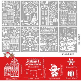 CCINEE Christmas Window Cling Sticker,Santa Snowflake House Glass Window Decal for Christmas Home Decoration Party Supply,8 Sheets