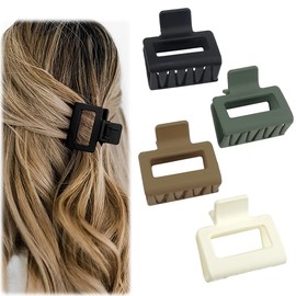 Pack of 4 Small Hair Clips, Square Hair Clips, 2 Inches, Non-Slip Hair Clips, Small, Thin Hair, Matte Hair Clip, Small for Girls and Women (White, Black, Brown and Dark Green)