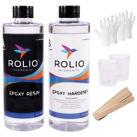 Rolio - Epoxy Resin and Hardener 32 oz Kit, Crystal Clear, Glossy, UV Resistant, for DIY Art Crafts, Cast Coating Wood, Easy Cast Resin, Molds with 4pcs Sticks, 2pcs Graduated Cups, 4 Pairs Gloves