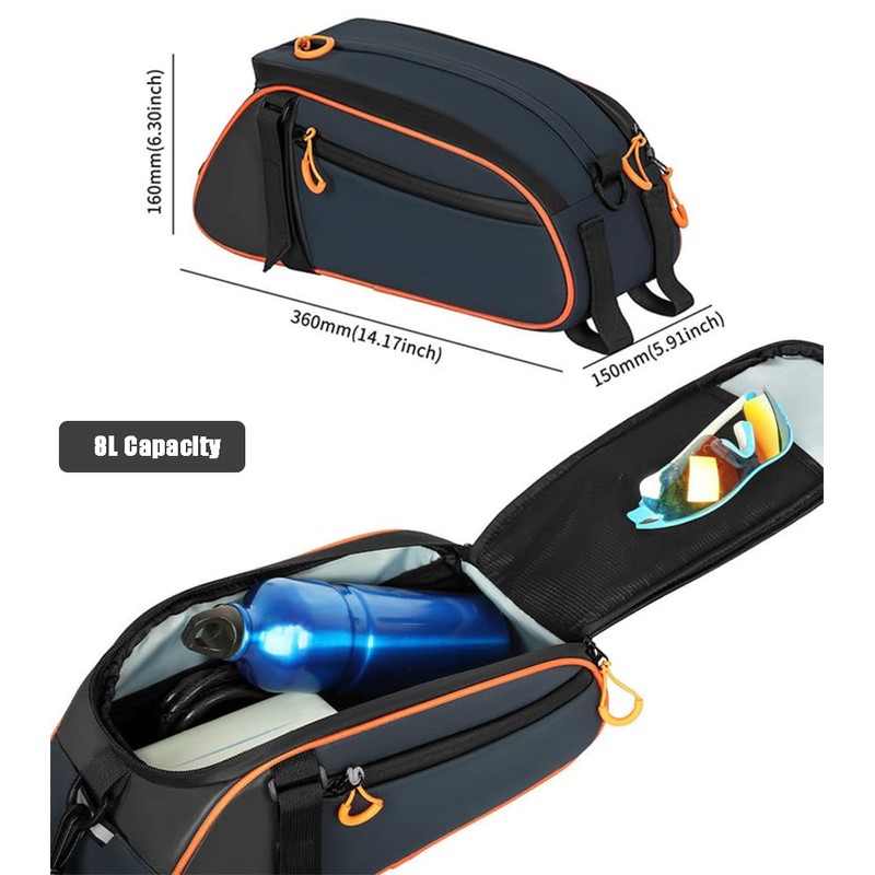 8L Waterproof Bike Trunk Bag for Rear Rack - Bicycle