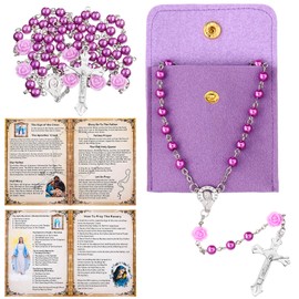Quelay Rosary Beads Catholic for Women Our Lady of Rosary Pray Card Confirmation Gifts Rosary Necklace Catholic Gifts(Purple,Rosary Beads)