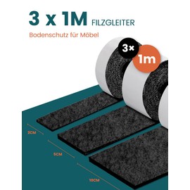 shinfly shinfly Filzgleiter Selbstklebend, Filz Selbstklebend M?belgleiter - 4mm Dicker, Schneiden Sie jede Form, Stark Klebendes Filzgleiter fr Sthle M?bel(100cm*10cm+100cm*5cm+100cm*2cm) - Schwarz