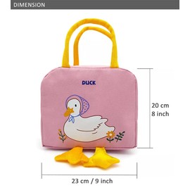 Cute Cartoon Duck Lunch Bags for Kids Reusable Insulated Lunch Box Female Nurse Student Office Worker Lunch Tote Bag Picnic Bag (Pink)