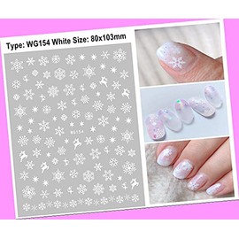 White Snowflake Snowman Reindeer Christmas Santa Sleigh 3D Nail Sticker Wg154 for Nails Design Nail Art Stickers Decals Supplies Manicure Tips Sticker Colorful for Nail Decorations