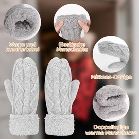 EOAMGO Mittens Women, Winter Gloves for Women, Knitted Thermal Gloves Womens (Black)