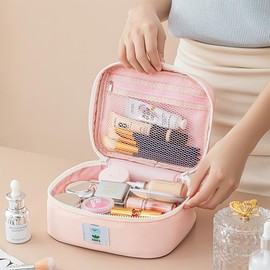 Soft Handles Cosmetic Makeup Bag Set Travel Organizer with Mesh Pocket – Waterproof Toiletry Bag for Women, Large Medium Small, Holds Makeup Brushes Skincare Essentials, light pink