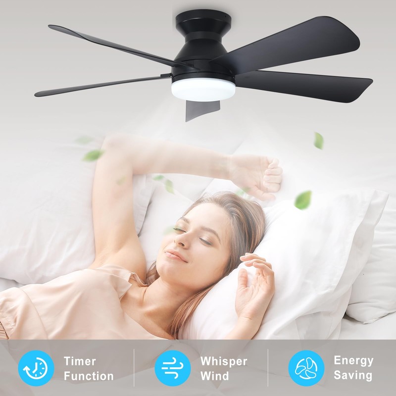 Depuley Modern Ceiling Fan with Light: 42-Inch Black Small Fans