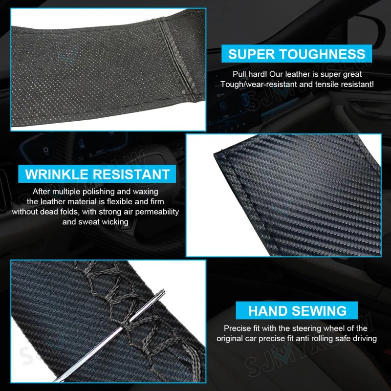 SJMYXCLW 15" Steering Wheel Cover Genuine Leather For Lexus Black