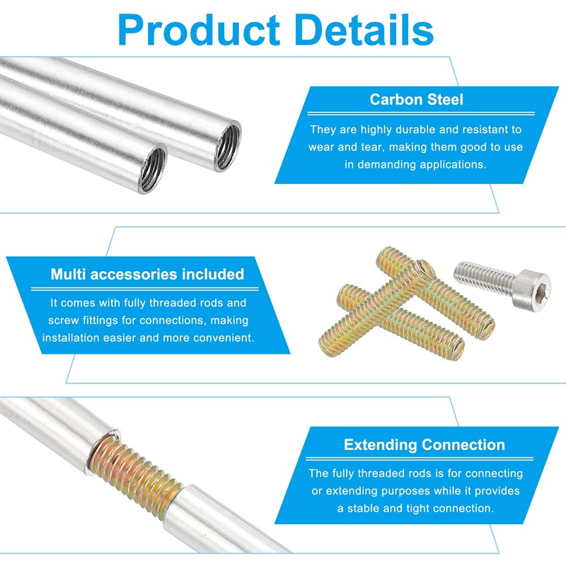 PATIKIL 60mm (2.4") Round Coupling Nuts Kit, M4 Threaded Connector