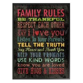 The Stupell Home Decor Collection Family Rules Chalkboard Style Oversized Framed Giclee Texturized Art