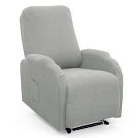 Twill Recliner Chair Covers, Stretch Polyester Spandex Recliner Cover 4 Pieces, Reclining Chair Cover with Elastic Side Pocket, Armchair Cover for Living Room(Sliver Gray)