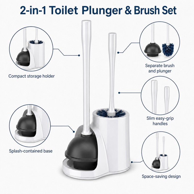 2-in-1 Toilet Plunger & Brush Set for Bathroom Cleaning –