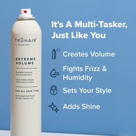 Truhair Extreme Volume Brushable Hairspray with Panthenol | Fights Frizz & Humidity | Extra Hold Hair Spray for Women | Buildable, Non Sticky, Unscented for All Hair Types | Travel Size (10 Oz)