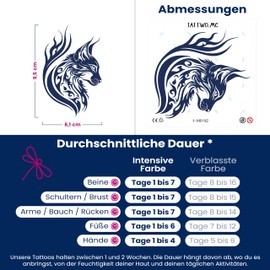 Tattwo.me – Temporäre Tattoos für Erwachsene und Kinder, hält 2 Wochen, wasserfest – Katzenartige im Stammesstil – Pflanzliche Tinte – EU-Kosmetik-Zertifikat – (M0192)