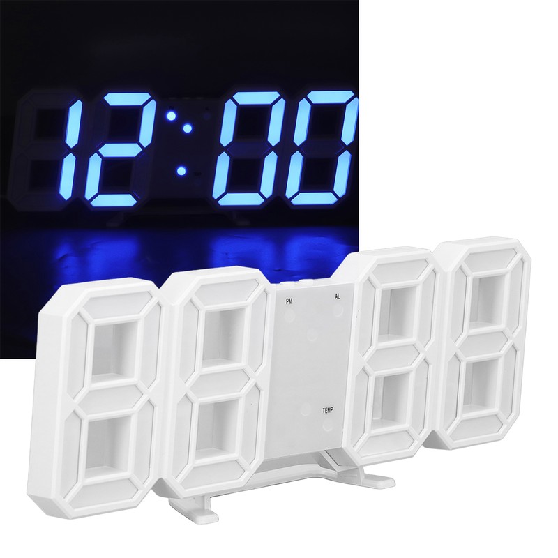 3D LED Wall Clock Minimalist White Frame Digital Wall Alarm