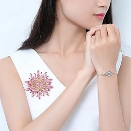 Rhinestone Sunflower Brooch Pin Red Pink Flower Brooch Stylish Crystal Brooch Elegant Clothing Hat Bag Accessories Jewerly for Women (Pink)