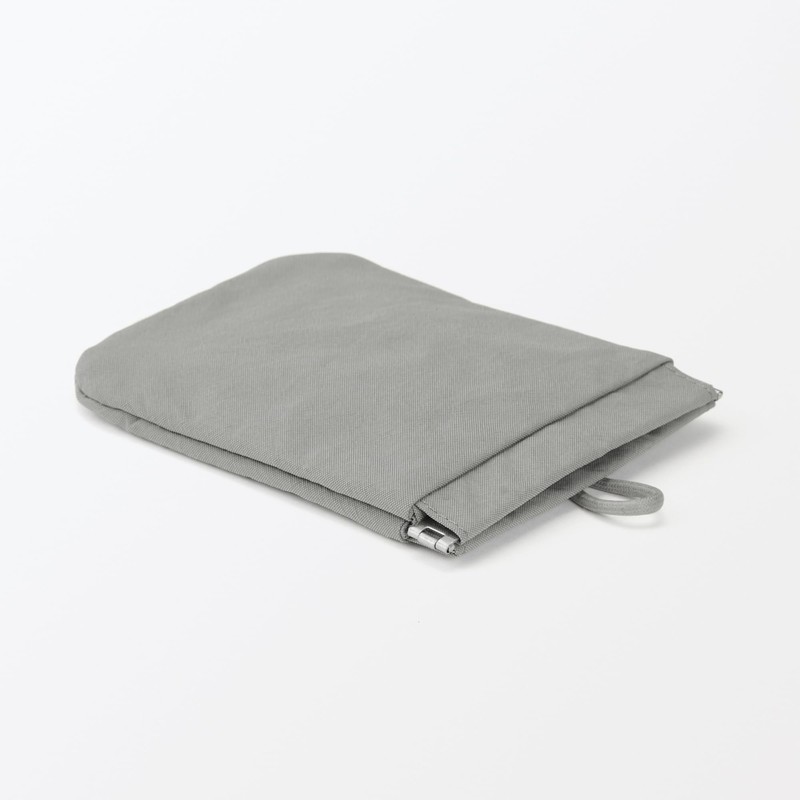 Mu-in Ryohin Wrinkle Nylon One-Handed Opening Flat Pouch - Gray