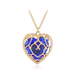Zelda Necklace, Yifnny The Legend of Zelda Skyword Sword Heart Container Necklace Cosplay Created Sapphire Ruby Large Heart Pendant Anime Jewellery Valentine's Day Gifts for Women (Blue), Metal, not