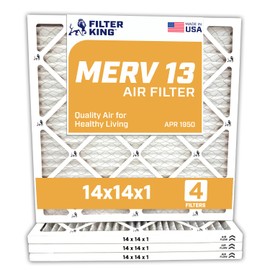 Filter King 14x14x1 Air Filter | 4-PACK | MERV 13 HVAC Pleated A/C Furnace Filters | MADE IN USA | Actual Size: 13.5 x 13.5 x .75"