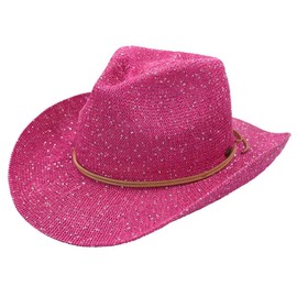 C.C Sparkly Sequin Cowboy Hat with Suede String Trim, Pink